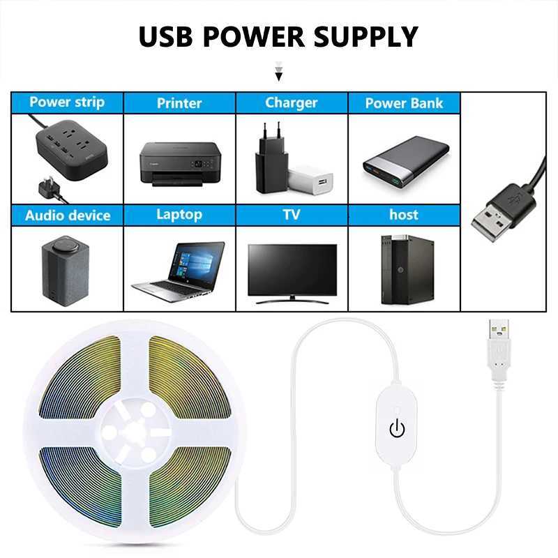 5V CCT COB LED Strip Light White Tunable Dimmable 3000K-6500K 5V LED Tape Light for Under Cabinet Bedroom Kitchen TV Mirror W251112