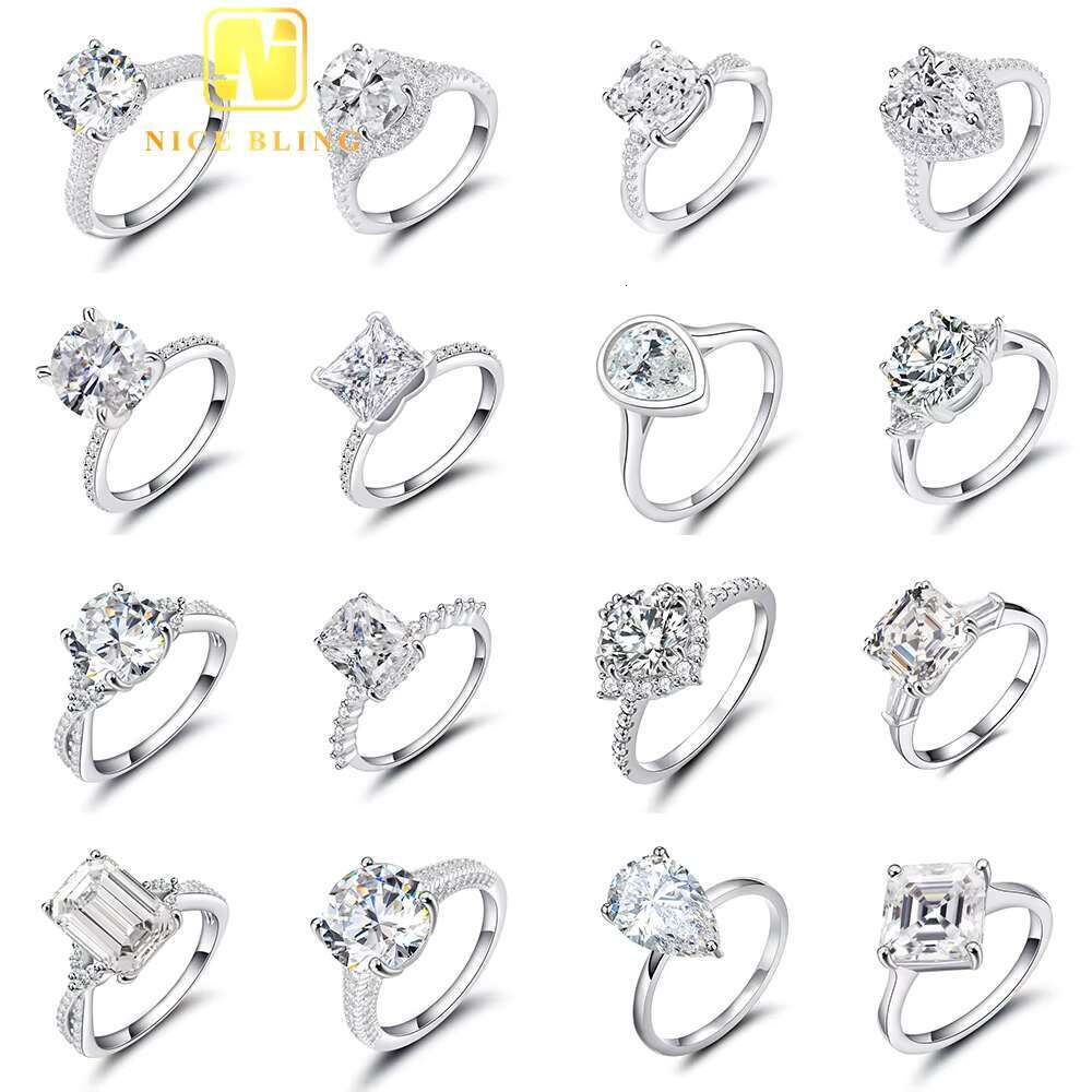 47 Styles Optional Different Cut Iced Out Wedding Ring VVS Moissanite 925 Silver Rings Diamond Jewelry Engagement Ring for Women