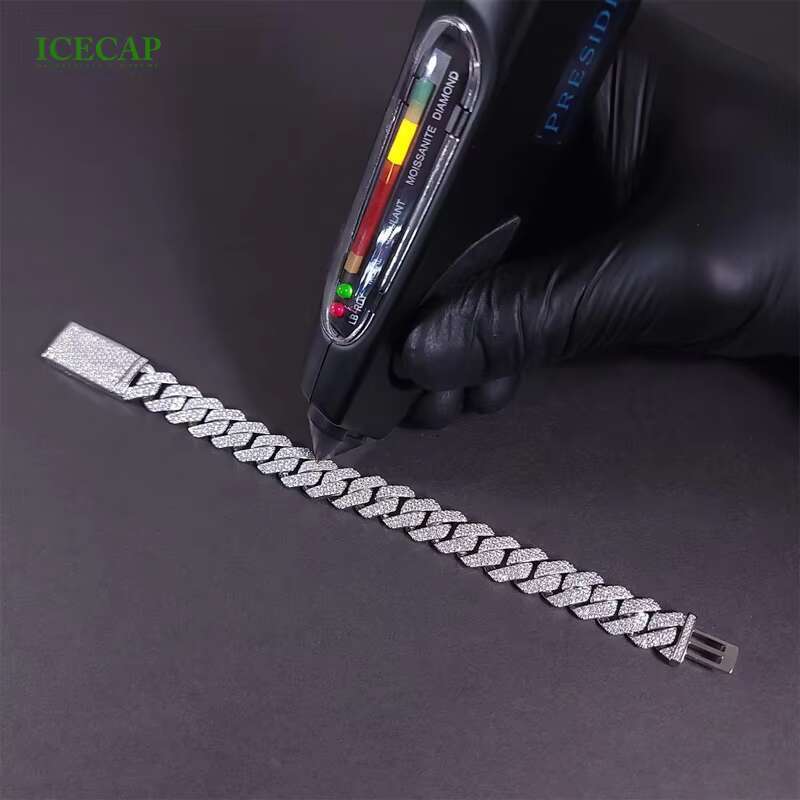 14mm 2 Rows High Quality D Color Moissanite Bracelets Pass Diamond Tester 925 Silver Hip-hop Style Cuban Bracelet