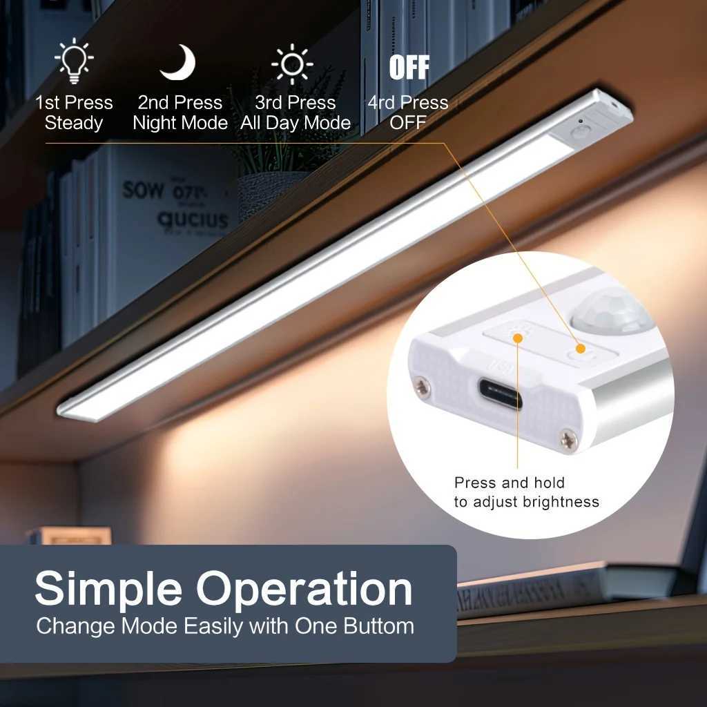 10-50cm LED Motion Sensor Light Night Wireless Lamp USB Battery Rechargeable Wall Under Cabinet For Bedroom Kitchen Lighting W251112