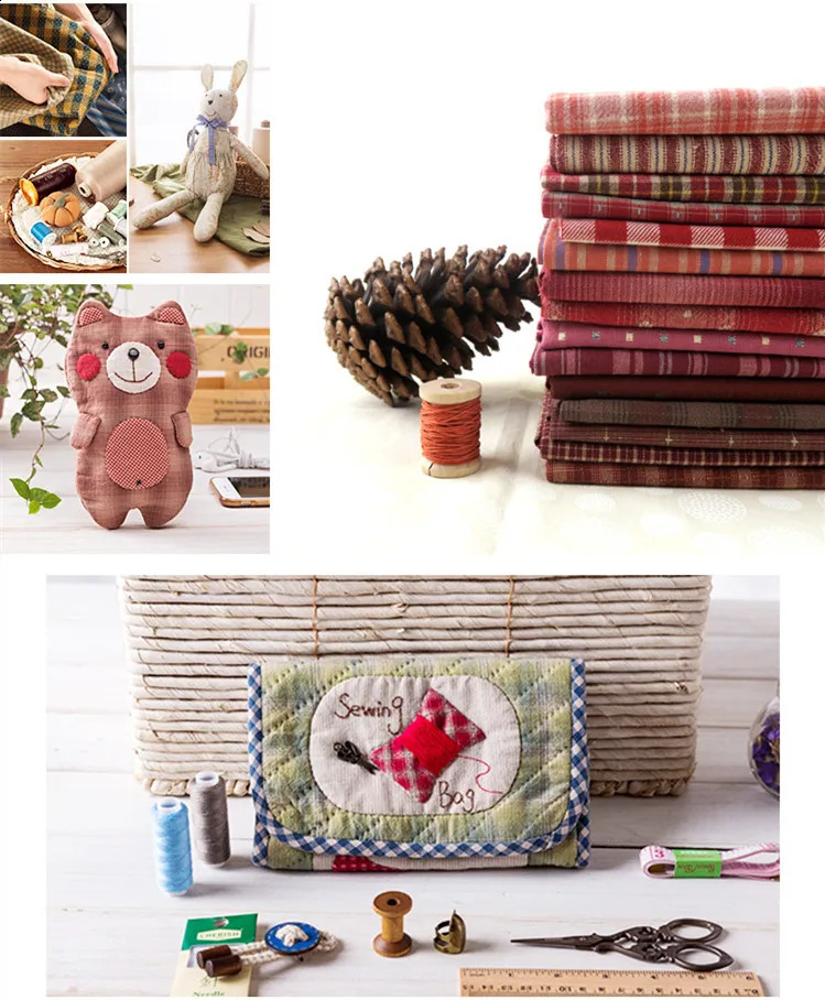 30Pcs Pink Red Beige Black Colors Japanese Yarn-dyed Fabric DIY Handmade Patchwork Fabric 100% Cotton Cloth Bundle 20x20cm 250407