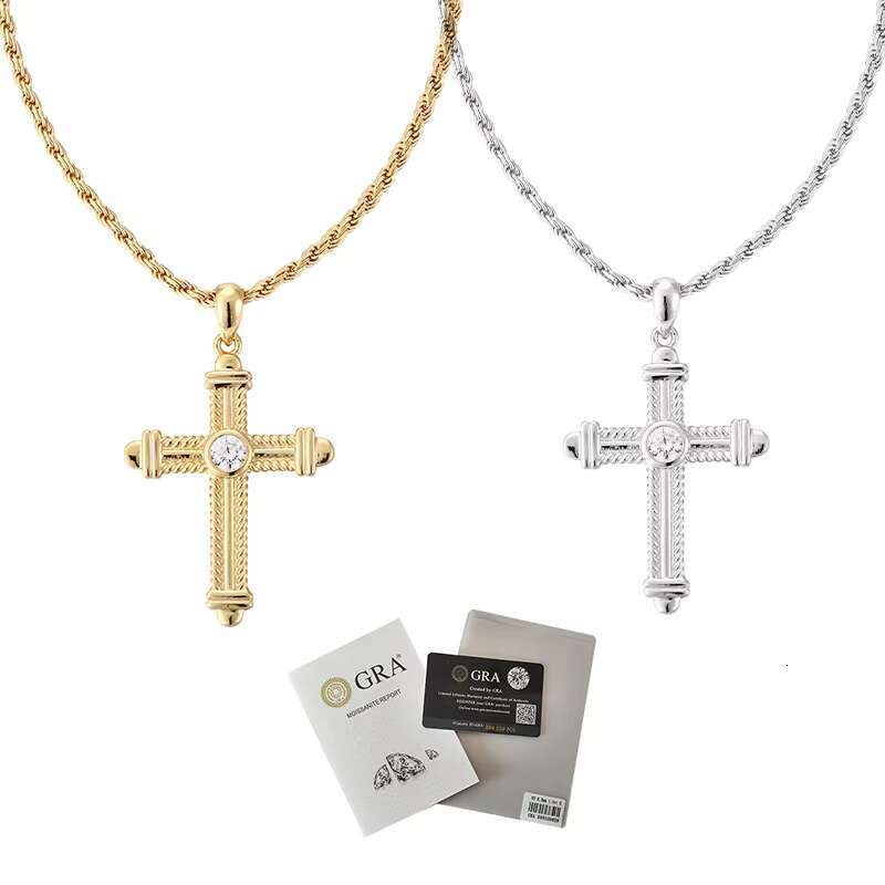 Hip Hop 925 Sterling Silver 4mm D Grade Vvs1 Moissanite Cross Pendant 18k Gold Plated Women Necklace for Men Jewelry