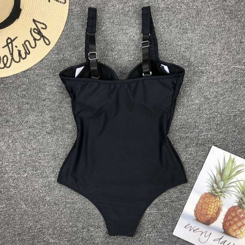 2025 New Sexy Black White One Piece Swimsuit Women Bodysuit Swimwear Push Up Monokini Solid Bathing Suit Beachwear Swimming SuitW251113