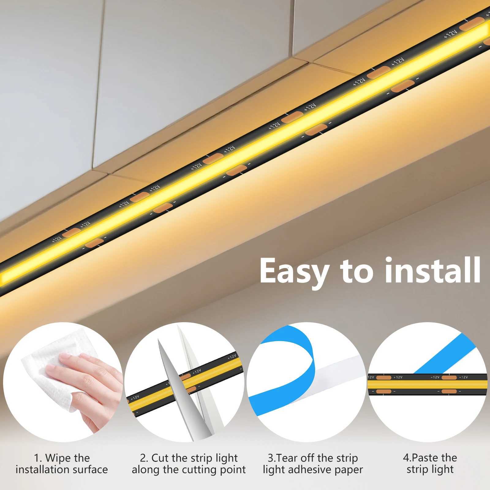 8mm Width COB LED Strip Black PCB DC12V 24V 320LEDs/m 3000K 4500K 6000K High Density Uniform Light CRI 90 Indoor Decor 1M-20M W251112