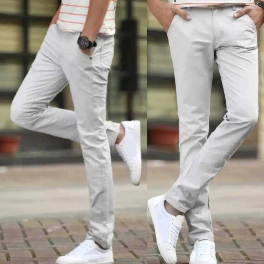 Mens Spring and Autumn Pants Set Casual Solid Color Pocket Cotton Pants Mens Elastic Straight Mens Pants Large SizeXJ250412