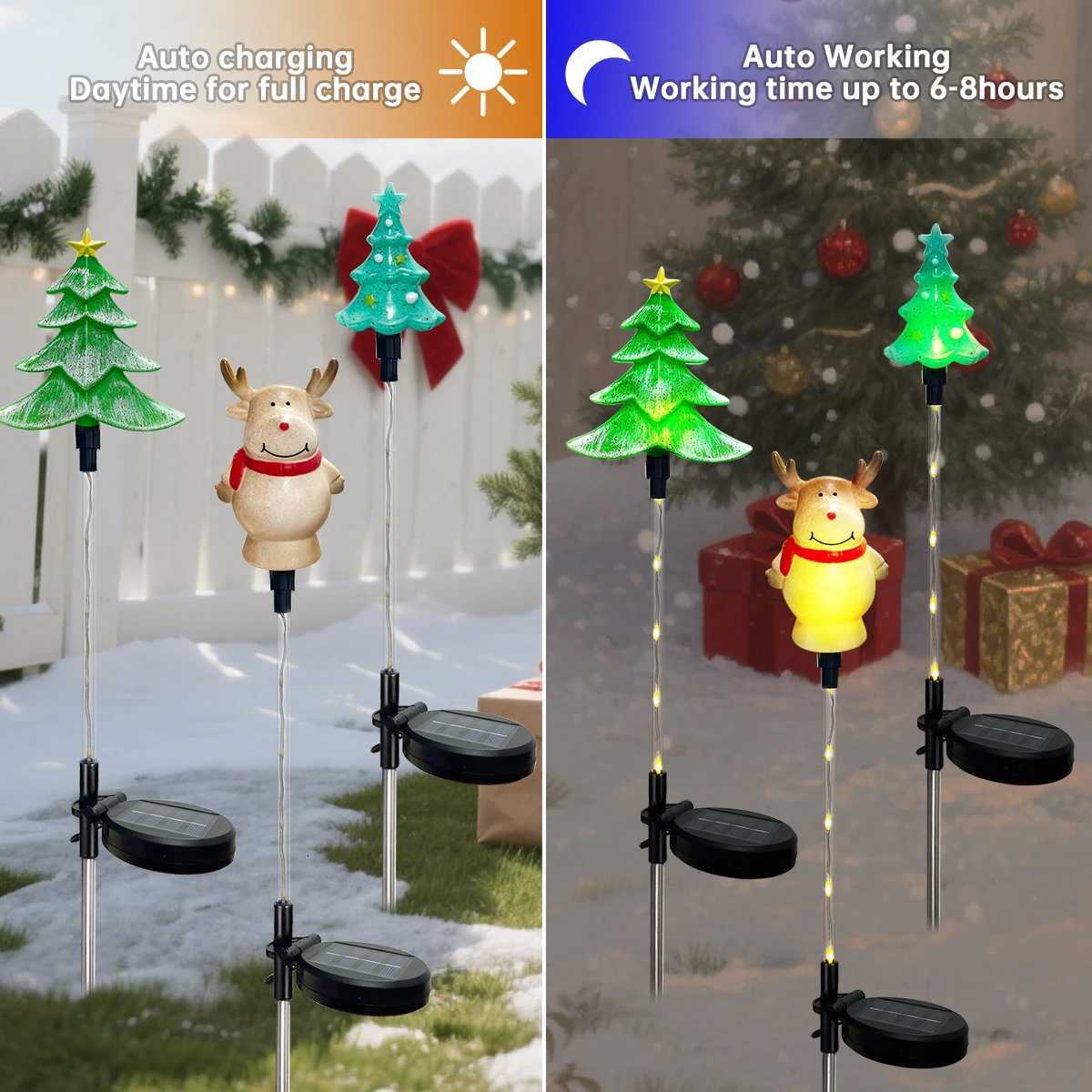 1pc Solar Christmas Garden Santa ClausElkXmas Tree Stake Lights with 8 Lighting Modes For Outdoor Holiday Lawn Christmas Decor M251113