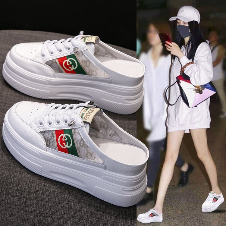 2025 Summer New Women Board Shoes Sneakers Fashion Versatile Printed White Shoes Low Top Chunky Platform Casual Shoes