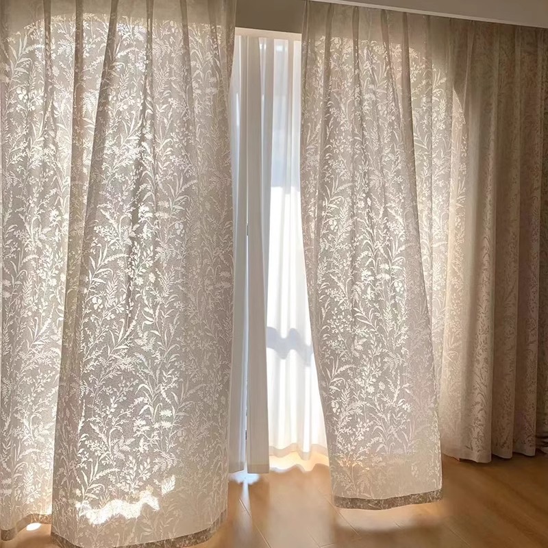 T0371 pastoral jacquard curtain gauze high-grade living room balcony sunscreen light-transmitting and non-transparent mirror veil finished white gauze