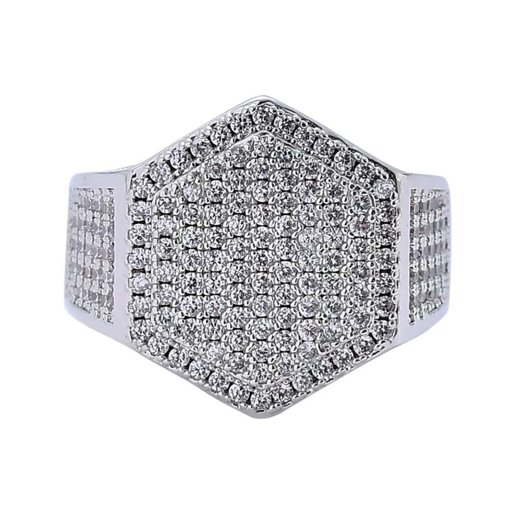 BES Hip Hop Style Men Rings Copper Ring Iced Out Bling Pave Cubic Zirconia Geometry Ring Charms
