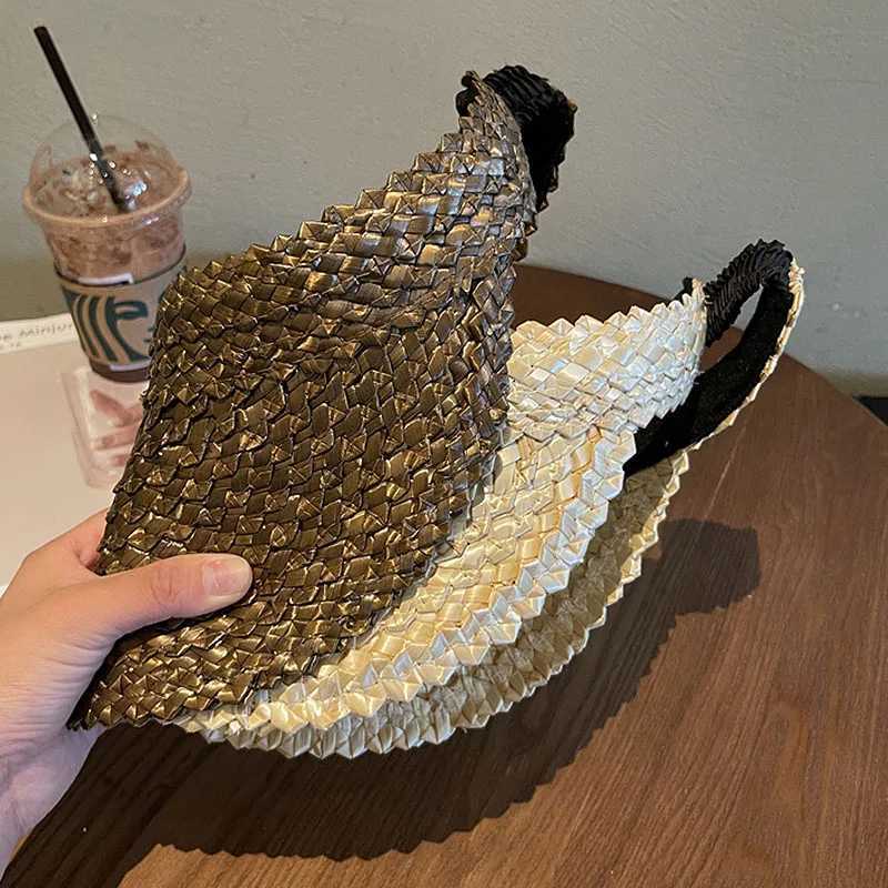 Rattan Sun Visor Hat for Women Natural PALM LEAF VISOR Wide Brim Sun Cap Girl Sunshade Summer Straw Beach Hat Derby Vacation HatC250412