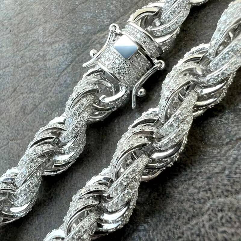 Twisted Moissanite Rope Chain for Men Custom Hip Hop Iced Silver 925 9mm Thickness Silver Jewelry Necklaces CHRISTIAN Hiphop