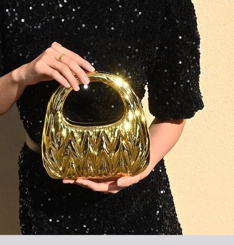Golden Evening Bag Purses and Handbags er Shoulder Bags Funny Shape Party Wedding Acrylic Shiny Clutch Purse 250411
