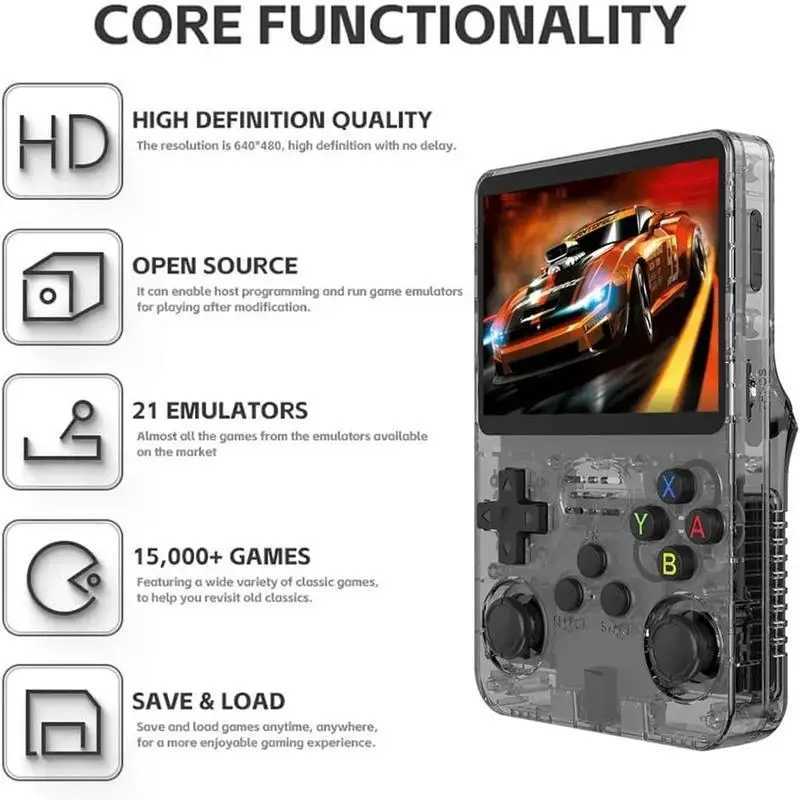 WUDS R36S Portable Handheld Game Controller with 35 HD Sn Rechargeable Battery - Perfect Christmas Gift for Gamers H251113