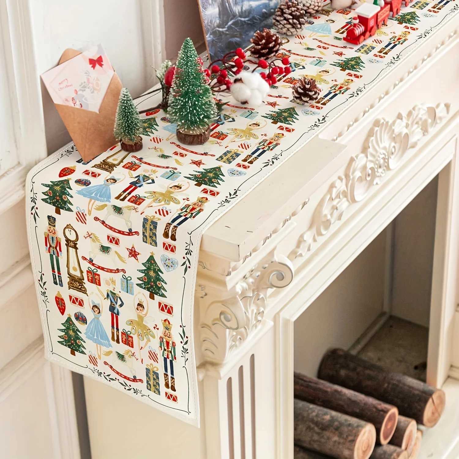 Christmas Vintage Nutcracker Christmas Table Runner Watercolor Holiday Decor Polyester Rectangular Tablecloth for Kitchen Christmas Decor Y251113
