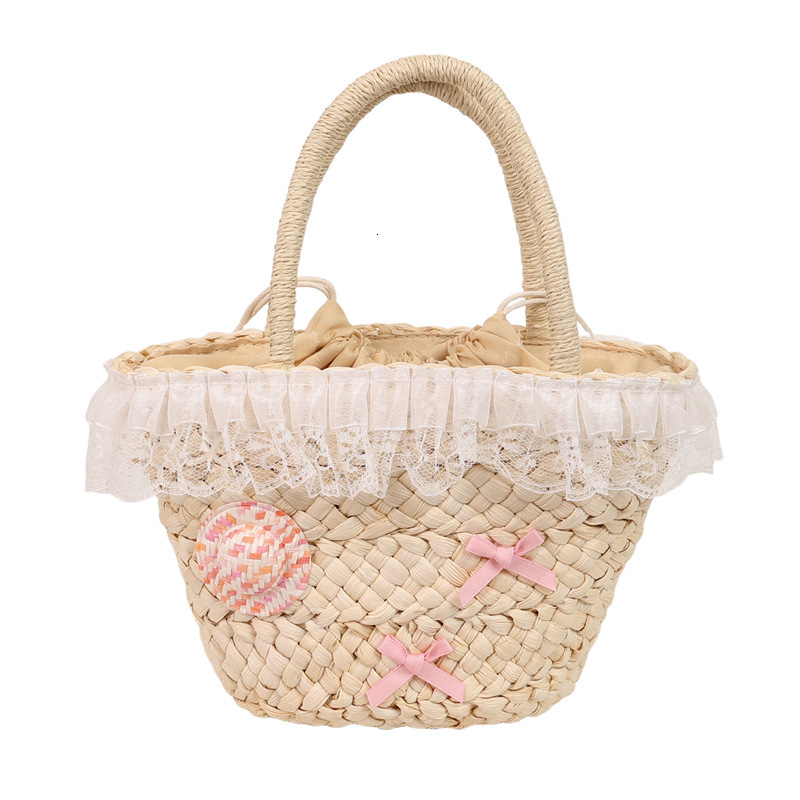 2025S Designer Women S Bag Summer New Straw Woven For Women With High Beauty Kitty Lightweight Handheld Women S Bag Cute Pendant Bow Weaving