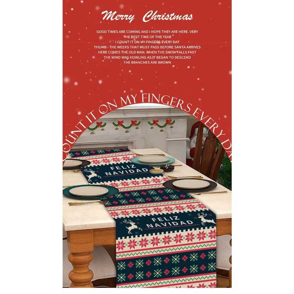 Christmas 2025 New Christmas Table Flag American Christmas Pattern Linen Creative Cartoon Living Room Dining Room Decorative Table Flag Y251113