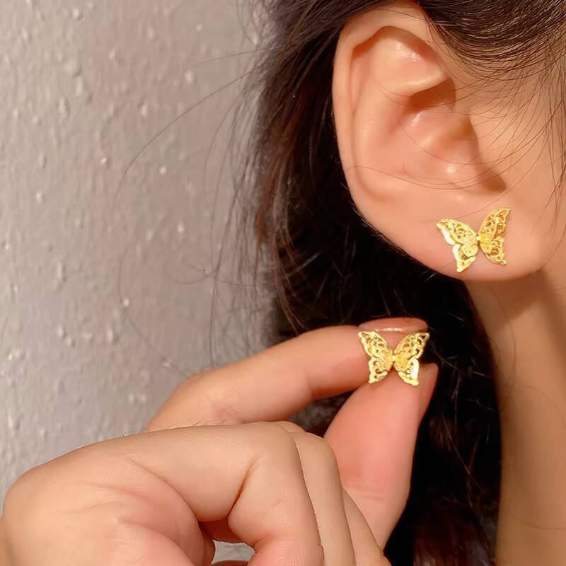 S999 Elegant Luxury Sterling Silver Drop Earrings Double Layer Butterfly with Hollow Filament New Release for Ear Holes