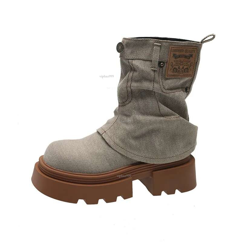 New Free Shipping Designer Shoes European 2025 Autumn/winter Pants Martin Boots Women's Thick Bottom Height Increase And Look Thin Western Denim 