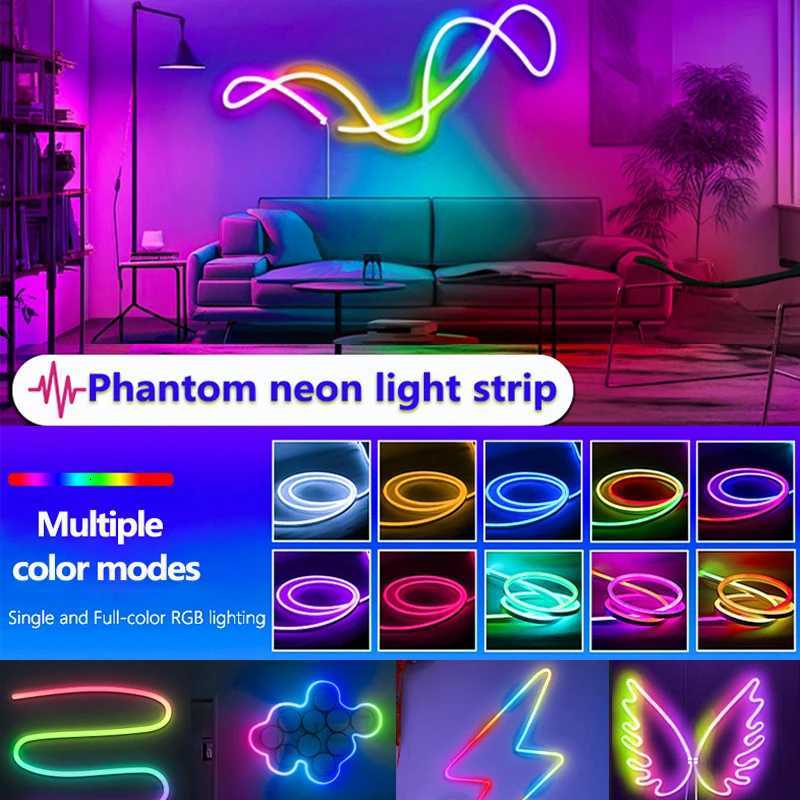 RGBIC Neon Light Strip Colorful 5V USB Neon LED Strip Bluetooth APP Music Sync Silicone Neon Rope Light for Room Festive Decor W251112