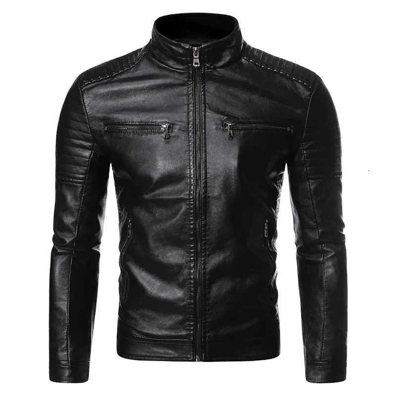 Mens leather jacket 2025 spring and autumn thin style stand collar striped PU motorcycle 251112