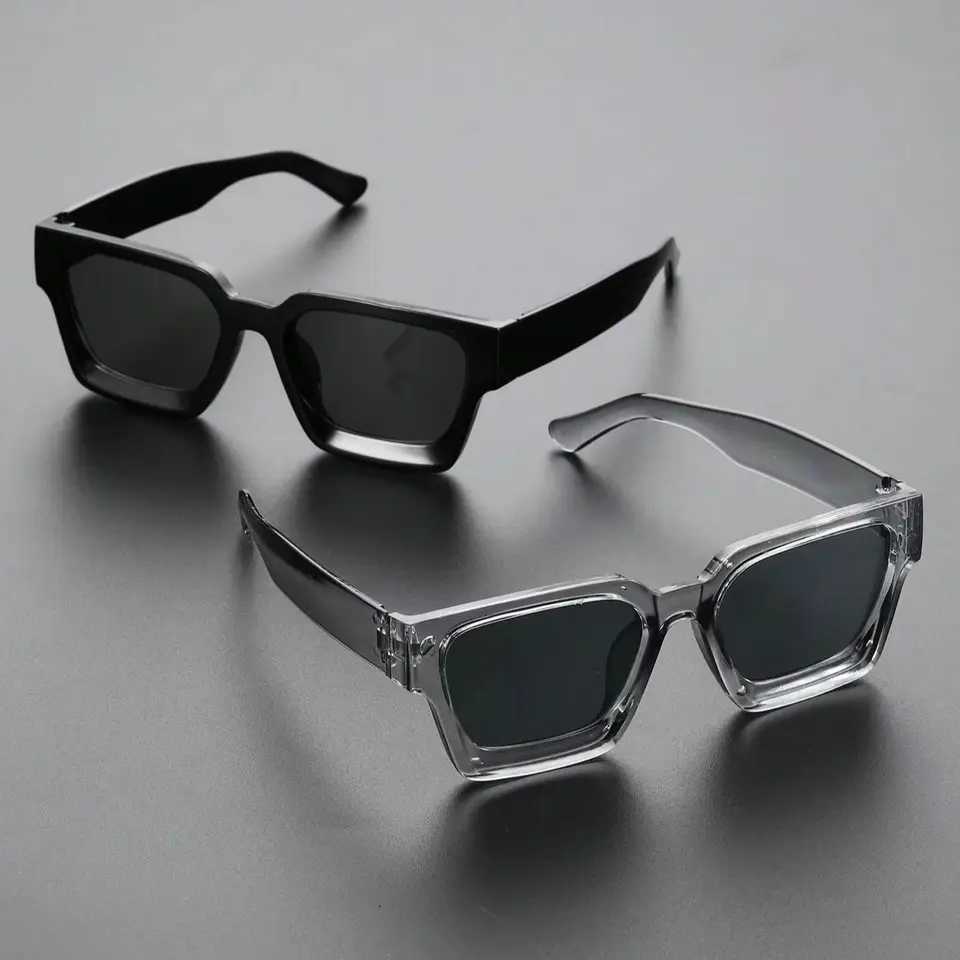 2PCS Plastic Fashion Rectangular Frame Women Sunglasses For Daily Life Men Eyewear Rave Party Daily Life Accessories.C250412