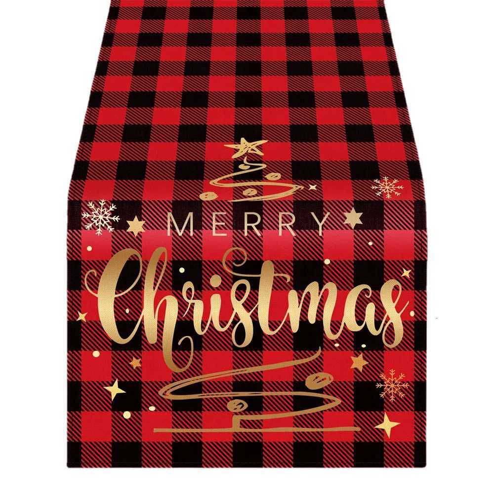 Christmas Christmas black red plaid table flag text Blessing Snow table Runner Family Holiday party kitchen table decoration Y251113