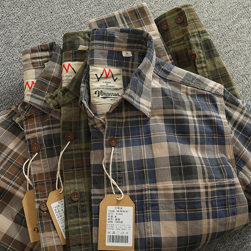 2024 SpringSummer American Retro Woven Plain Cargo Shirt Mens Simple 100 Cotton Washable Single Pocket Thin Jacket 250411