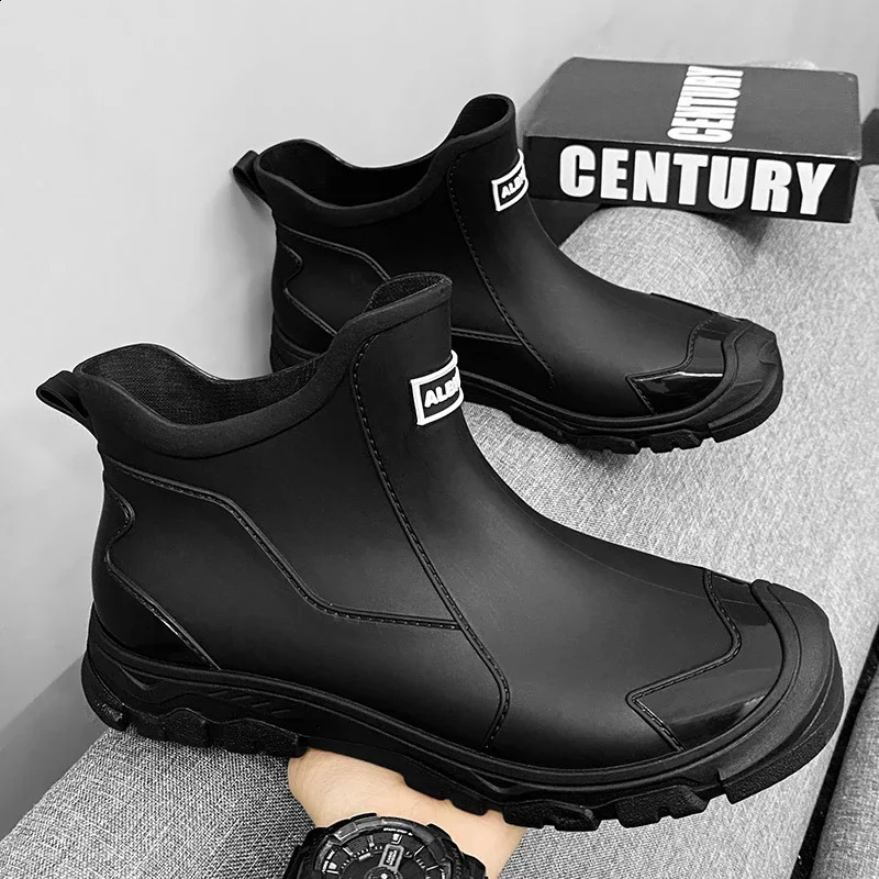 Waterproof Cross-Border Mens Rain Shoes Fashionable Short Socks Thickened Warm Rubber Work Anti-Slip Fishing Kitchen Rain Boots 250410