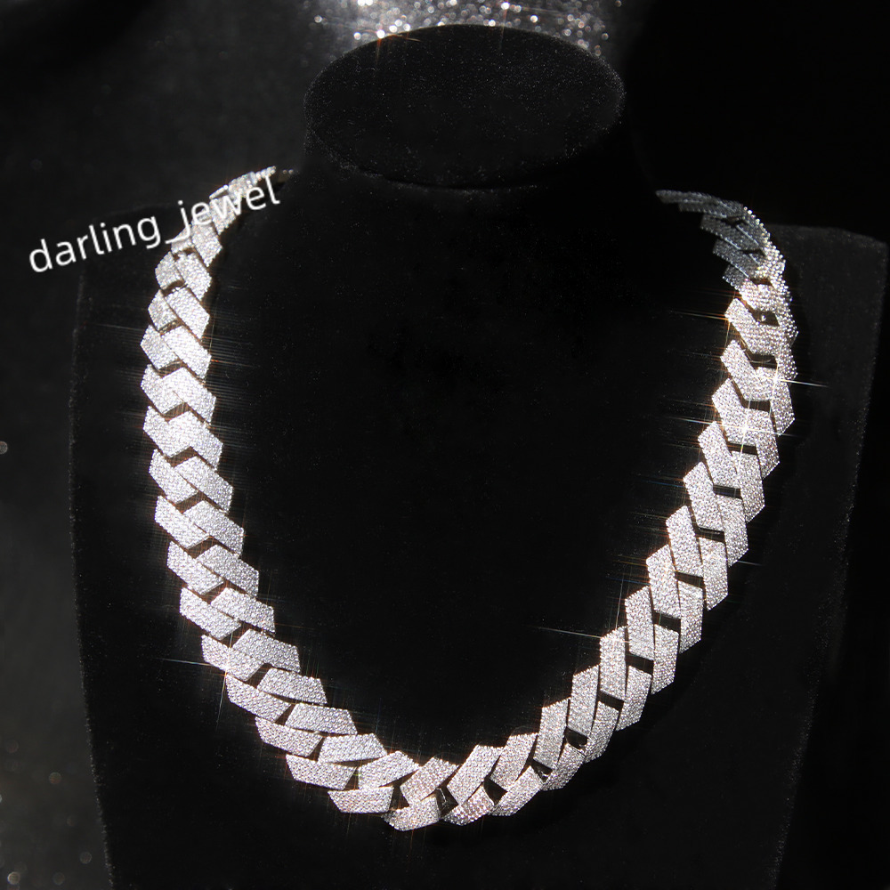 Hot Selling Heavy Weight Cuban Link Chain 20mm Wide S925 Silver Chain Hip Hop Necklace VVS Moissanite Cuban Chain Fine Jewelry