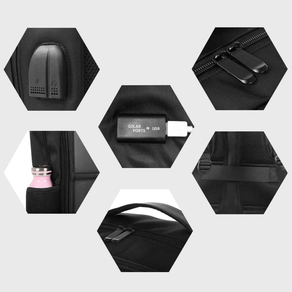 Solar Backpack 12/20W Panel Powered Laptop Bag Water-Resistant Large Capacity With External USB Charging Port New Men's Bag