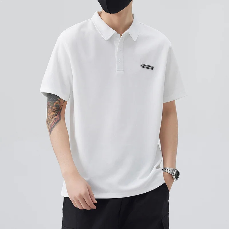 Brown 2025 Summer Casual Mens Tshirt Solid color Short sleeved Collar Business Plus Size Top 250408