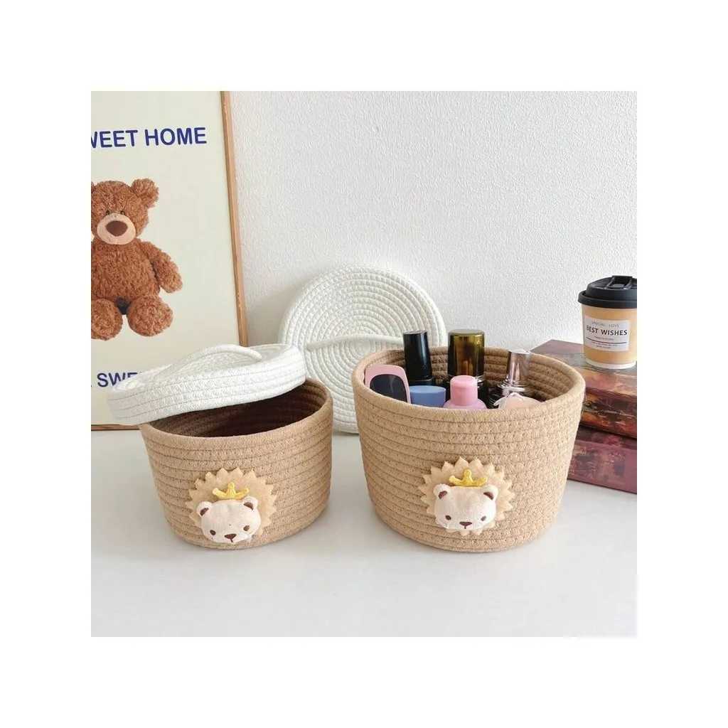 Cotton Rope Handmade Woven Storage Basket With Lid Simple Miscellaneous Organization Tool Living Ro Item Organization Basket Y251112