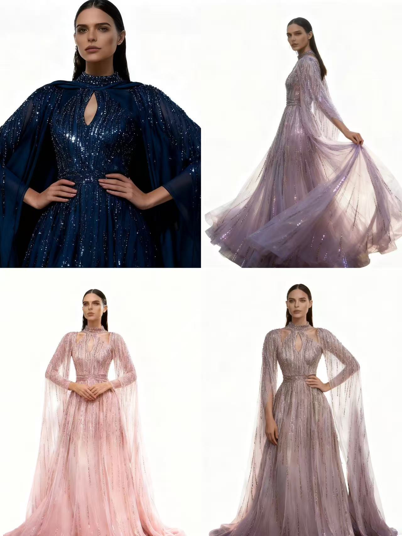 Cross-Border New Spring Summer European & American Women's Elegant Tulle Maxi Dress - Tassel Sequin Evening Gown