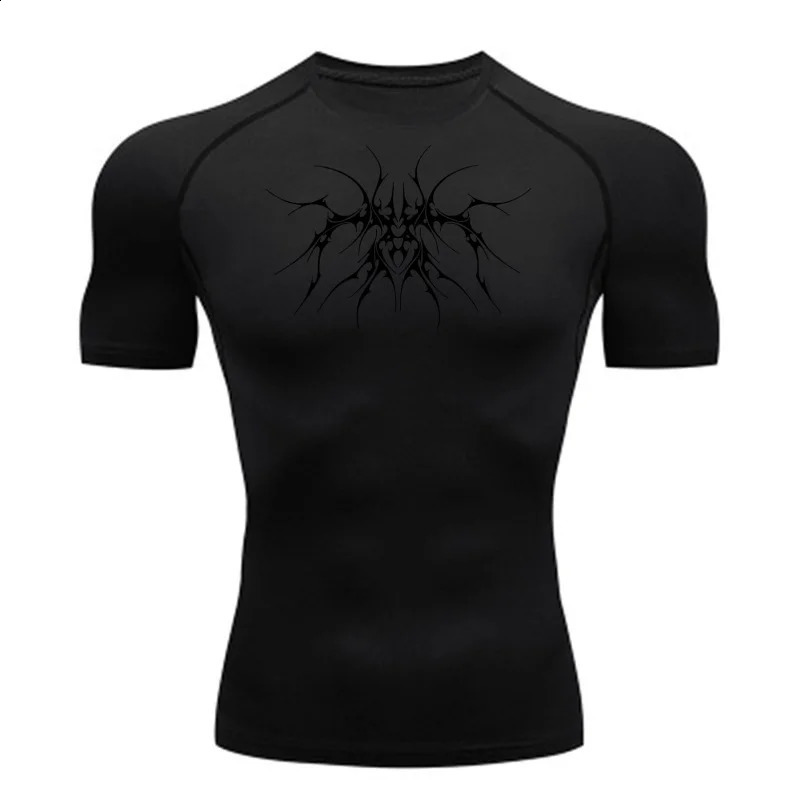 2025 mens compression fast drying fitness printed sports Tshirt running tight indoor comfortable 250407