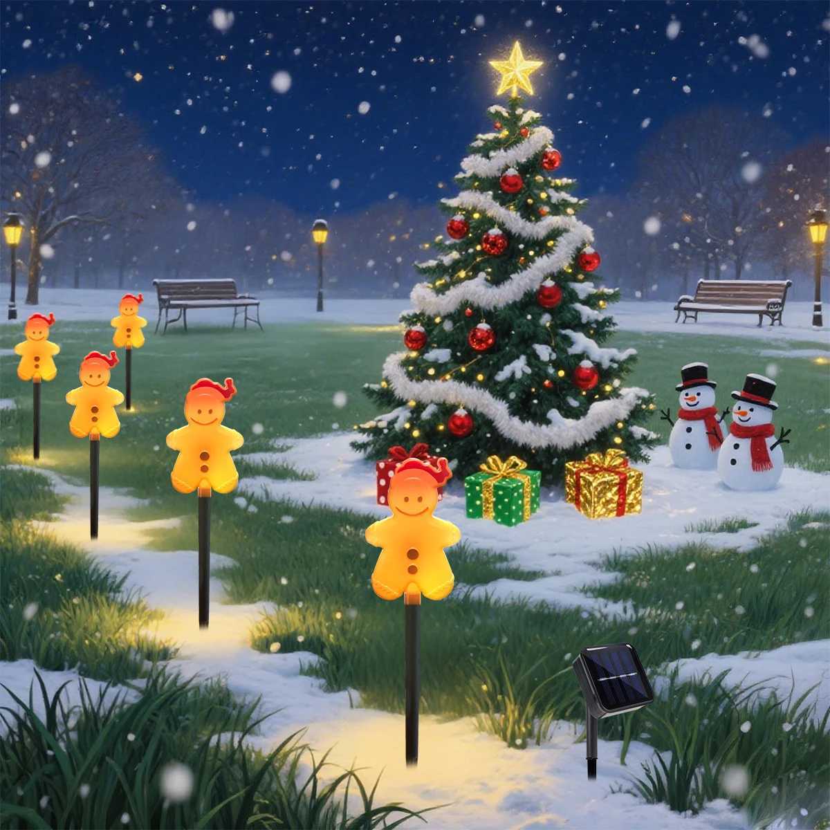 5Pcs/Set Gingerbread Man Garden Stake Light Outdoor Waterproof Lamp With 8 Modes Solar Powered For Home Yard Christmas Decor M251113
