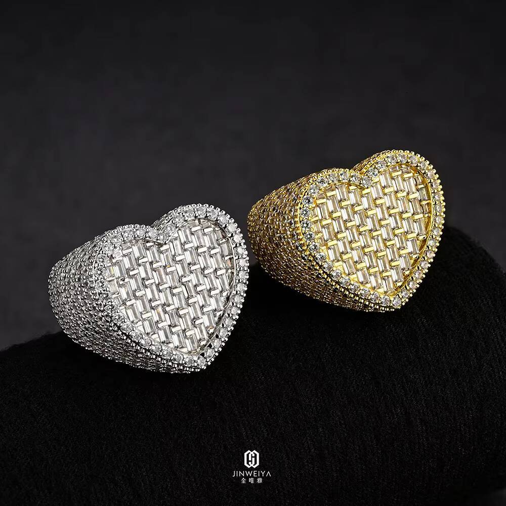 JWY Factorys 925 Silver 14K Gold Heart/Love Ring for Women Hip Hop Style Micropaved Zirconia Fashion Trend