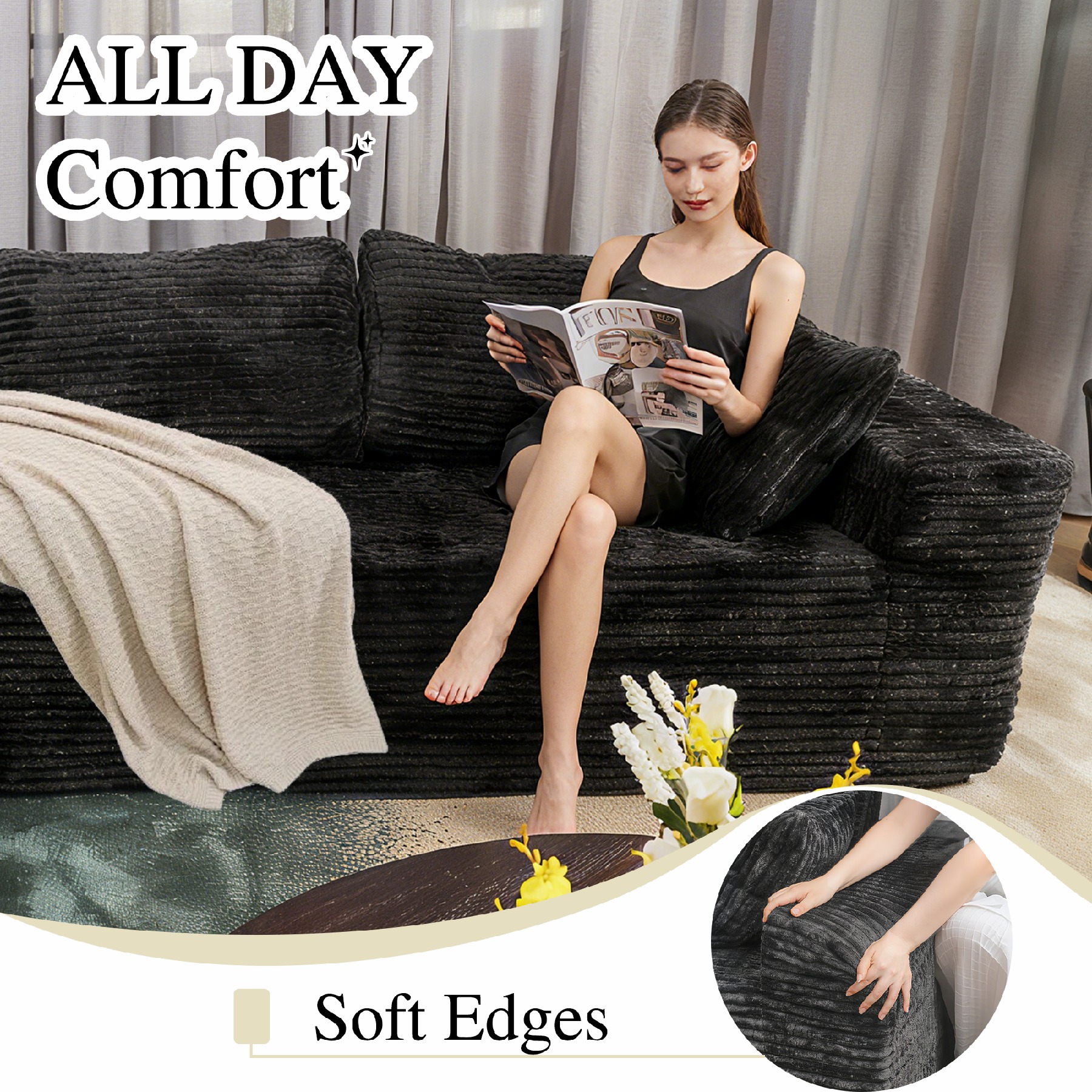 Relax in Comfort Cloud-Like Corduroy Sectional Sofa with Chaise and Built-In Storage Cloud-Like Corduroy Sectional Sofa with Chaise and Built-In Stora