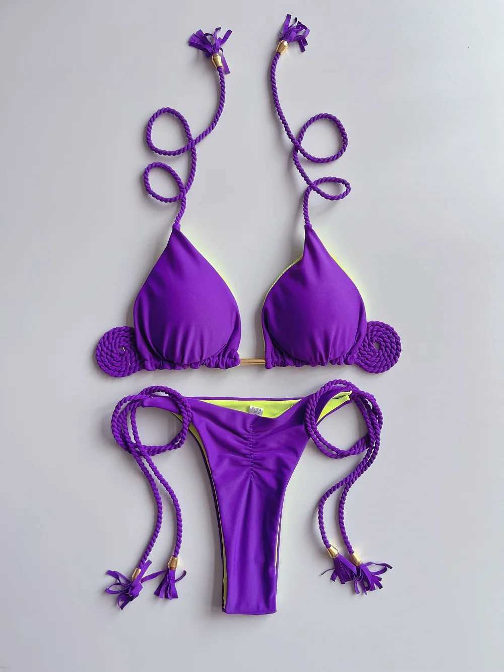 Sexy Solid color Two-piece Triangle Swimwear Womens Swimsuit Braiding rope Bikinis Set Beach Bathing Suit Brazilian BiquinisW251113