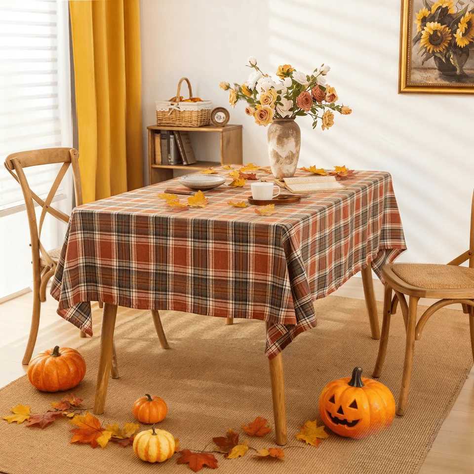 Christmas Autumn square checkered rectangular tablecloth Halloween and Thanksgiving orange-red restaurant and kitchen themed party daily Y251113