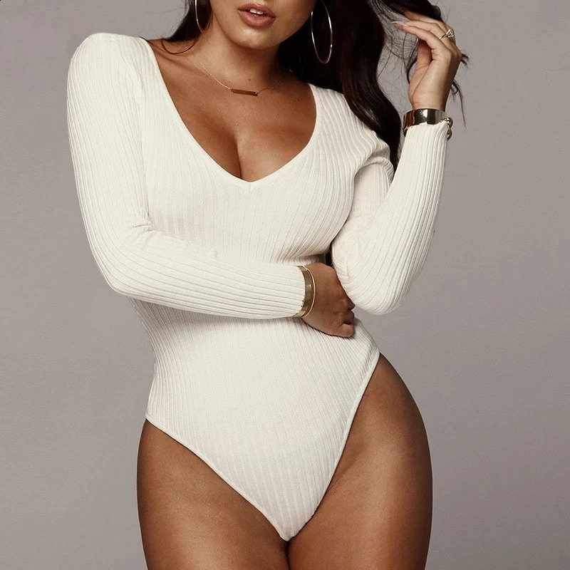 Womens elegant long sleeved slim fit casual knitted bandage top womens tight jumpsuit elastic autumn 250411