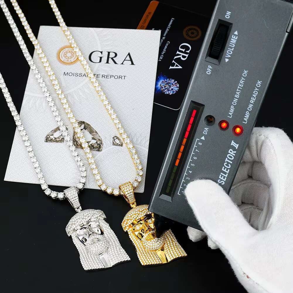 Custom Hiphop Men Women Fine Jewelry 925 Silver Jesus Christ Iced Out Diamond Mossanite Moissanite Tennis Necklace Chain Pendant