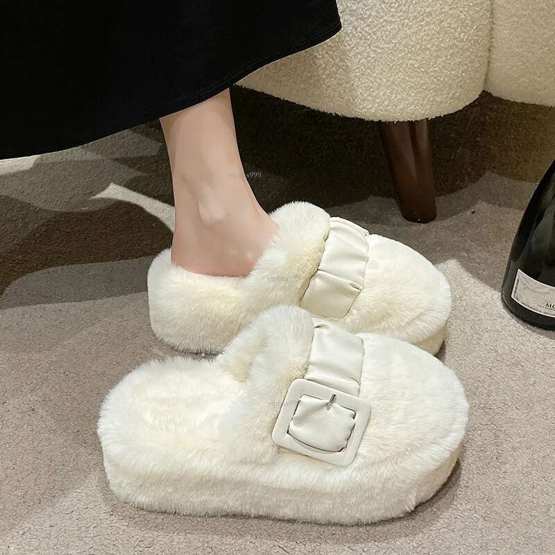 Outdoor Network Red Thick Bottom Bao Head Hair Slippers 2024 New Designer Slippers Korean Fairy Wind With Plush Cotton Shoes