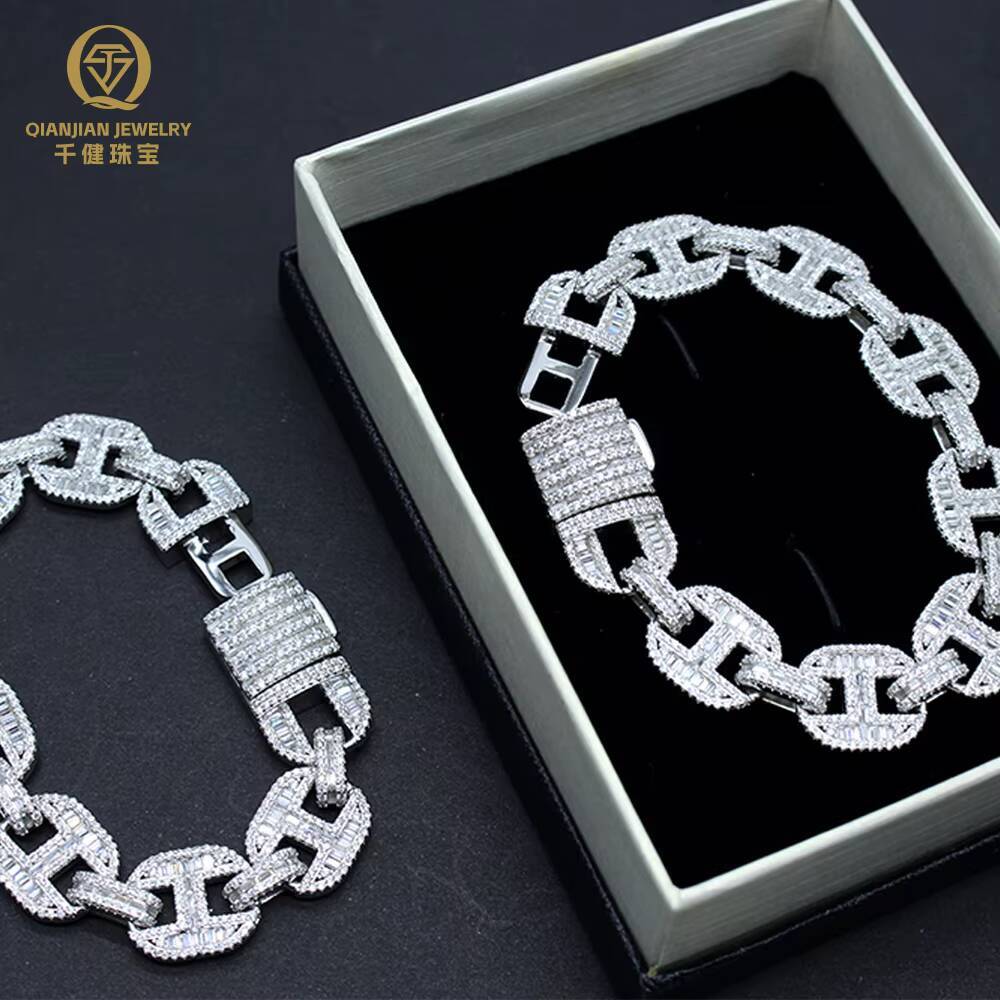 Custom 75 Inches 14MM Cuban Bracelet 925 Silver Moissanite Diamond Cuban Bracelets Bangles for Party Anniversary