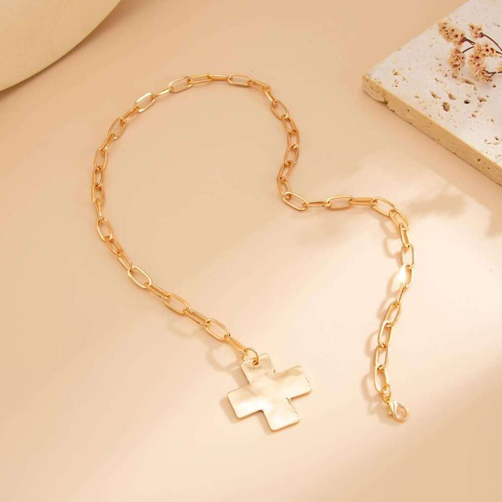 Chunky Necklace for Women Gold Long Chain Layered Crystal Cross Statement Pendant Summer Beach Boho Jewelry