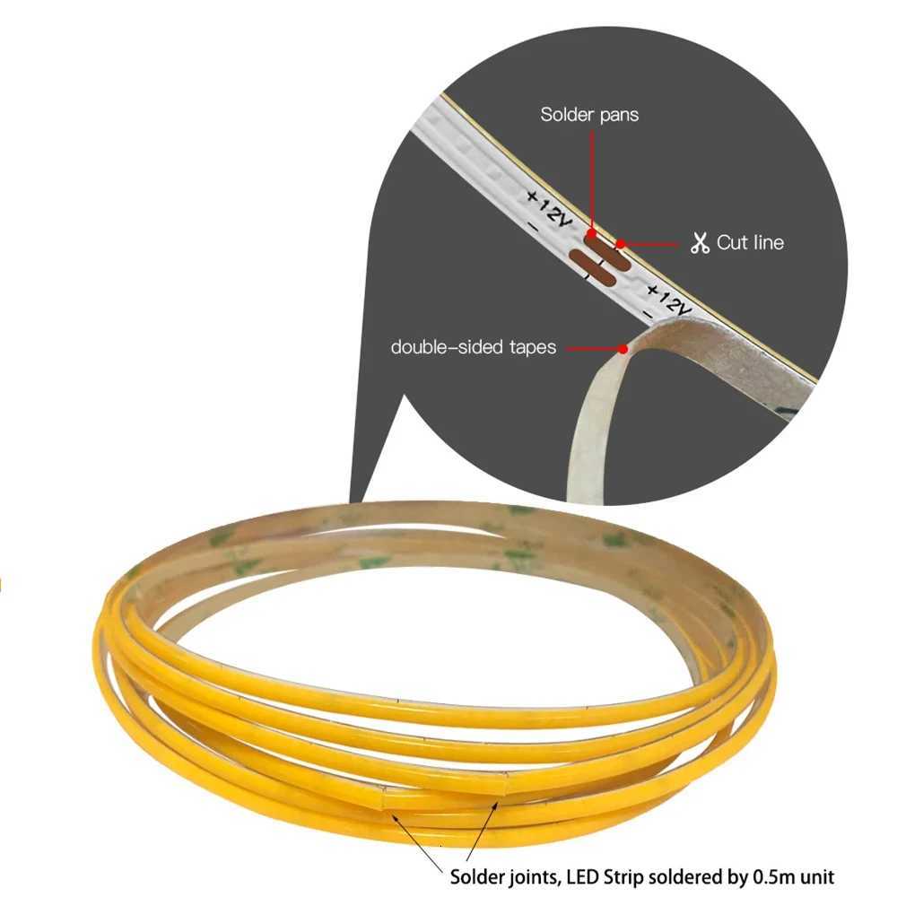 27mm Super Slim COB LED Strip Light 12V/5V 480LEDs/m For living room bedroom motorcycle bar car lighting renovation decoration W251112