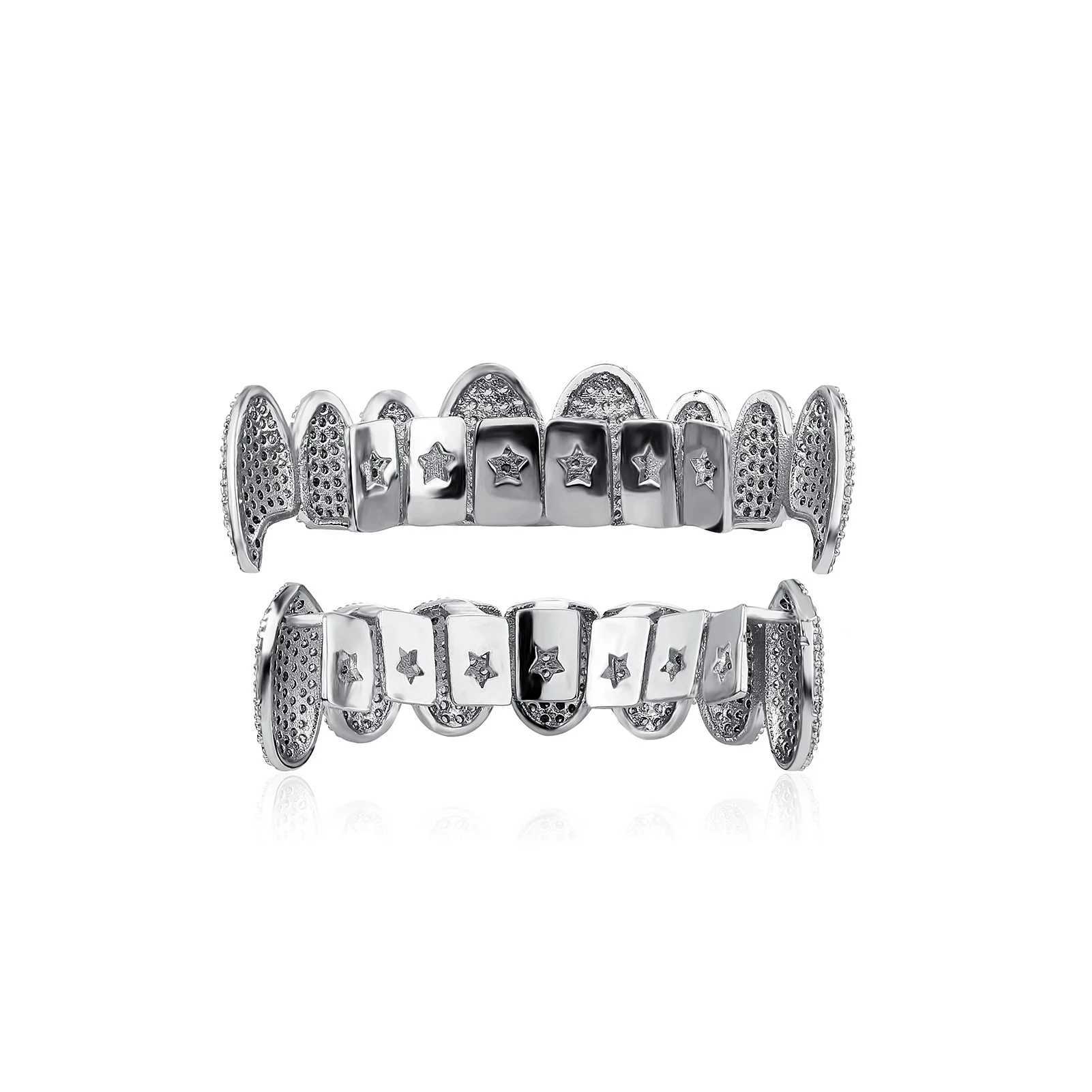 JINAO New 2024 All Ice Vampire Fan Teeth HIP HOP Grillz High Quality Charm AAA+CZ Male and Female Grillz Jewelry GiftsXJ250412