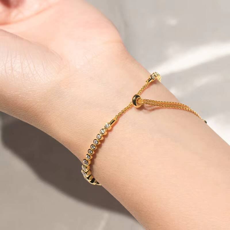 Women Jewelry Nail Set 10K 14K 18K Solid Gold Adjustable VVS Moissanite Tennis Bracelet