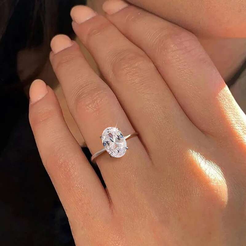 GRA Gorgeous Oval Zircon Rings For Women Dating Gift Real 925 Sterling Silver Party Wedding Ring High Quality Hot Sale Jewelry