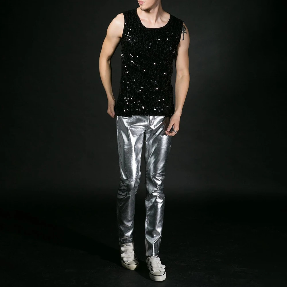 Mens Vest Stage Performance Sequin Tank Top 2025 Spring Streetwear Fashion Nightclub Youth Campus Trendy Tops MenS Clothing 250407