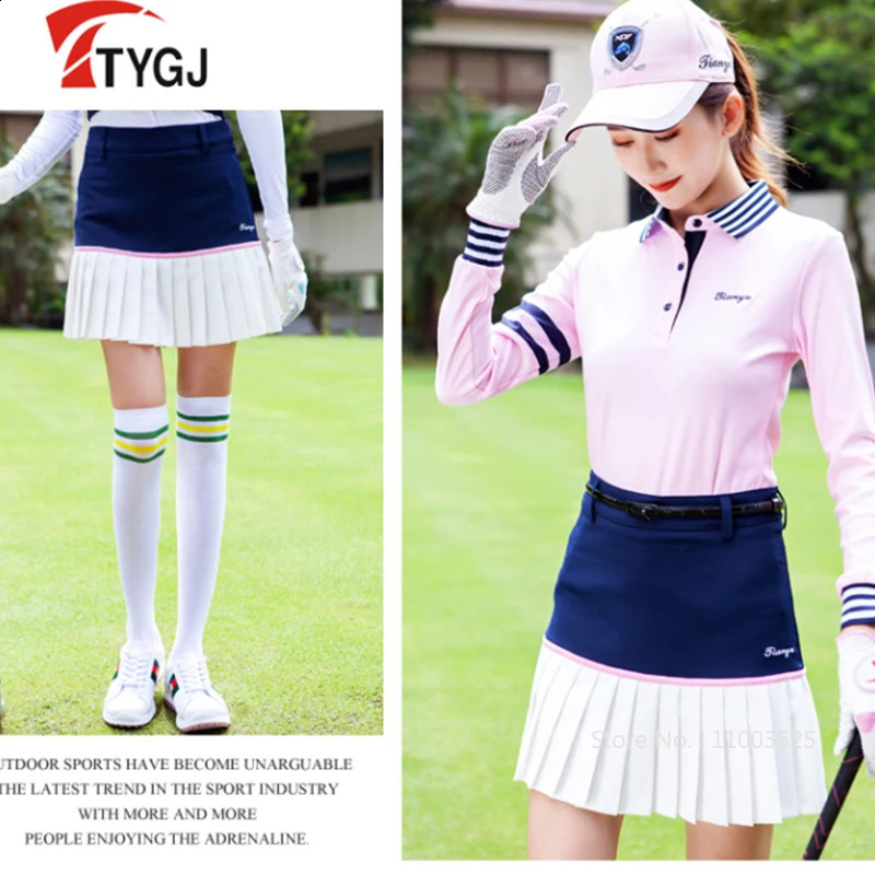 TTYGJ Women Pleated Skirts Golf Wear Ladies Tennis Sports Skirts High Waist Fitness Skorts A-lined Golf Wear with Inner Shorts 250411